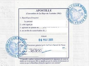 Apostille de la cour d'Appel de Paris 